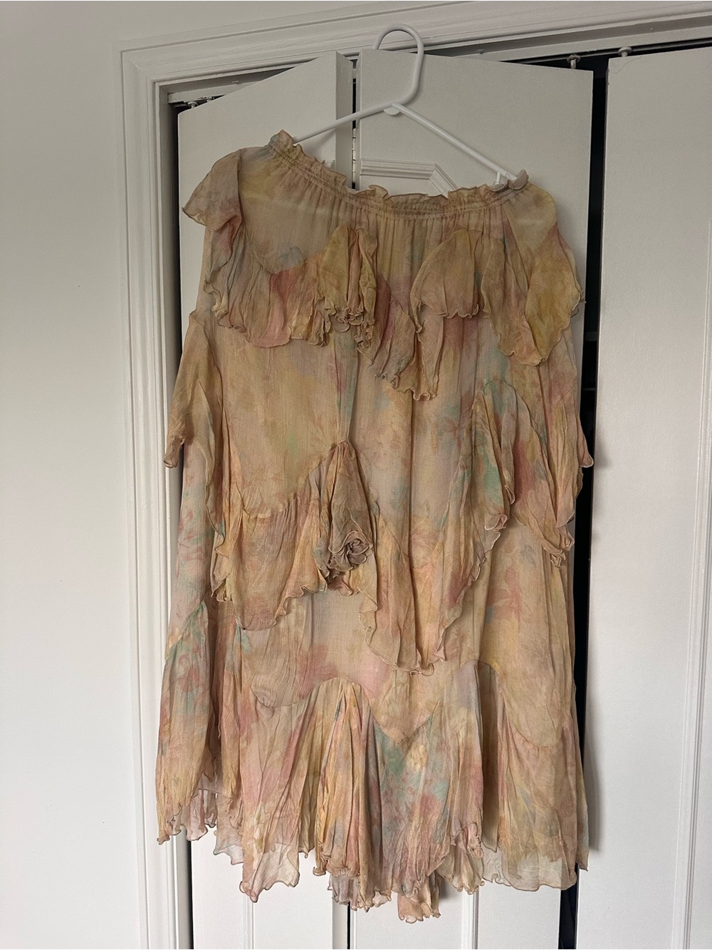 Zara Pastel Yellow Pink Floral Midi Skirt - Picture 1 of 4